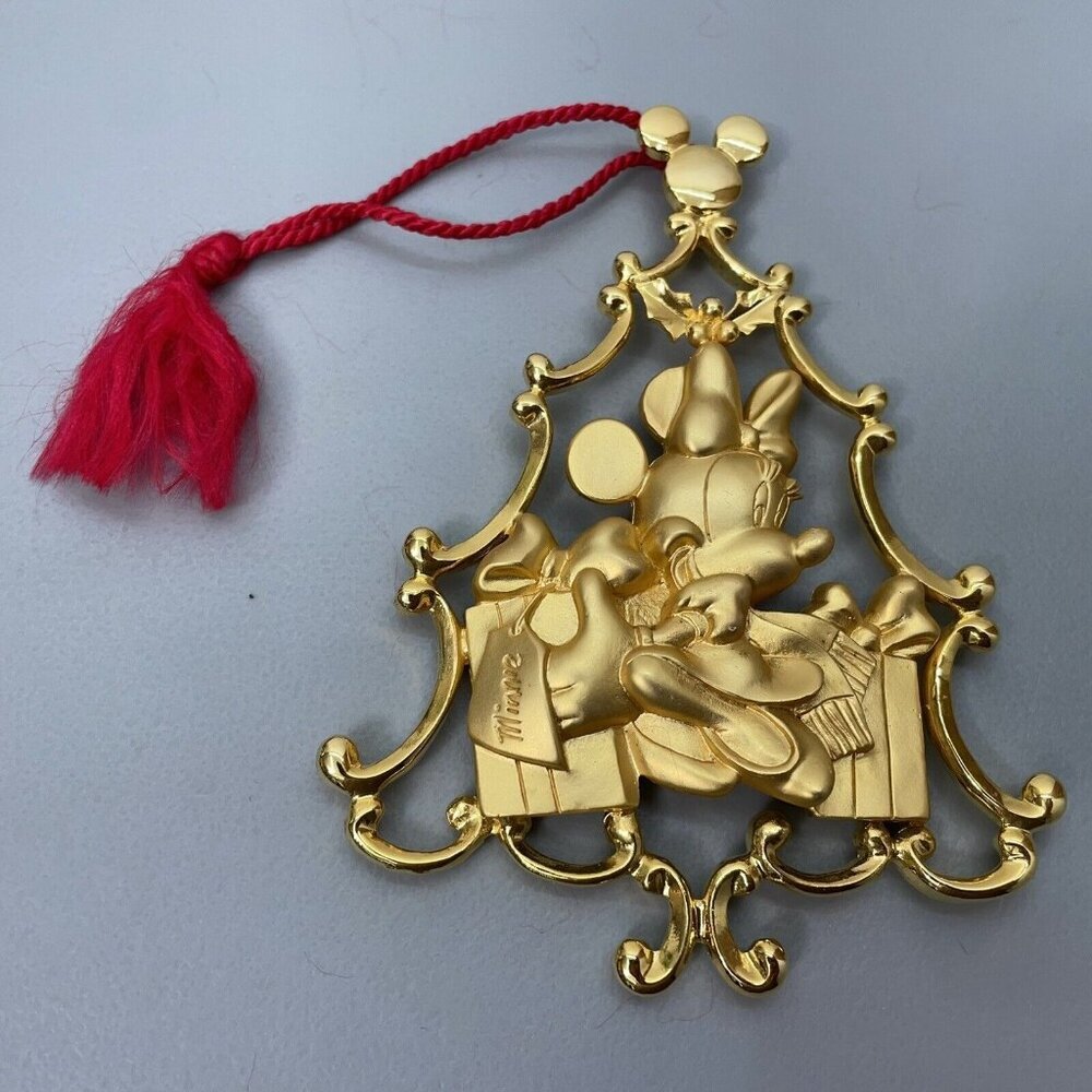 Vintage Disney Minnie Mouse‎ Christmas Tree Ornament Gold Tone Metal